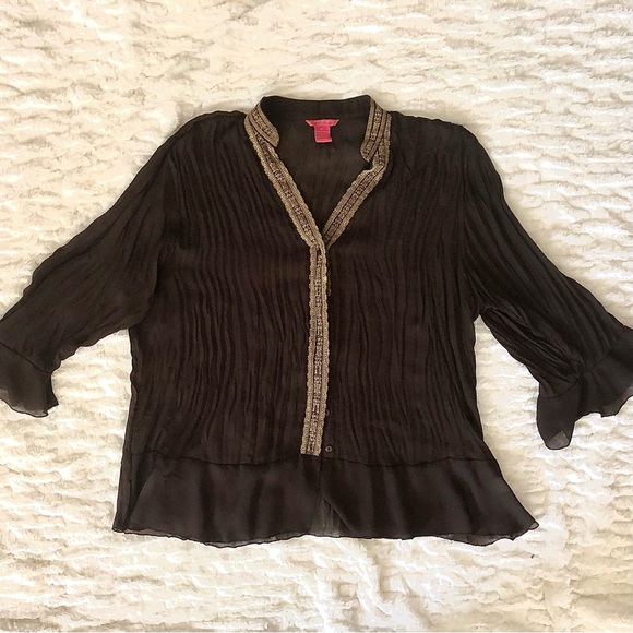 SUNNY LEIGH Flowy Boho Brown Blouse, Size 2X - Picture 1 of 2
